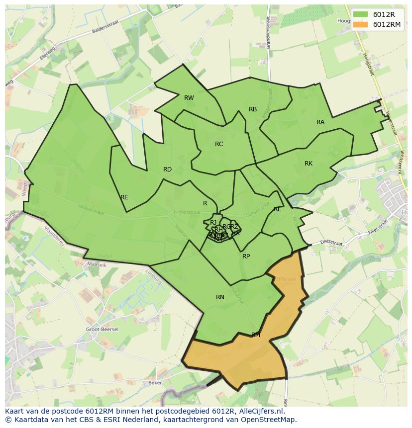 Afbeelding van het postcodegebied 6012 RM op de kaart.