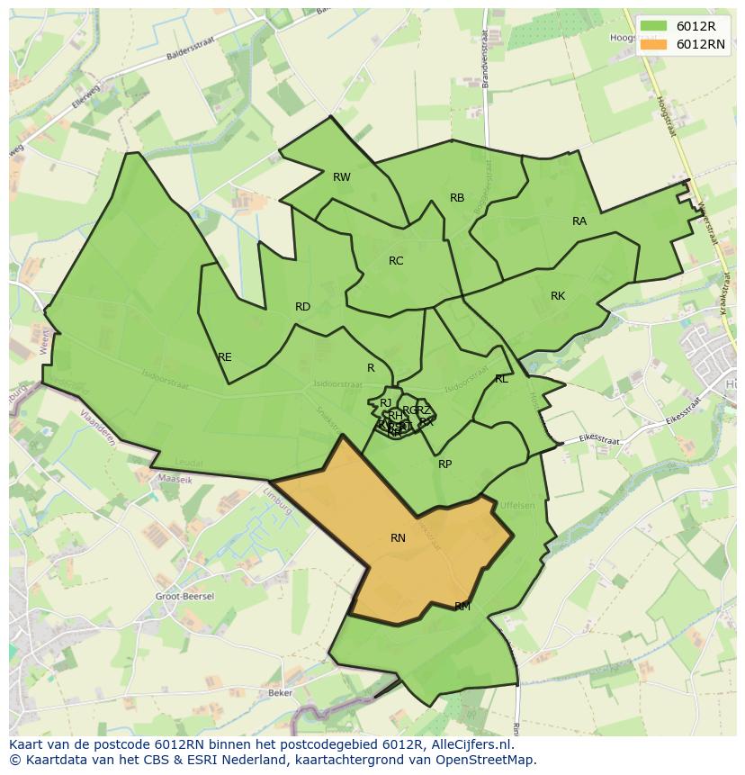 Afbeelding van het postcodegebied 6012 RN op de kaart.