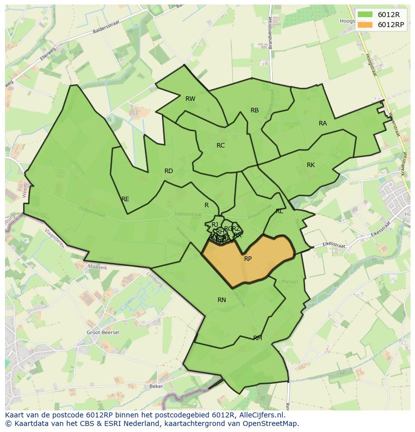 Afbeelding van het postcodegebied 6012 RP op de kaart.