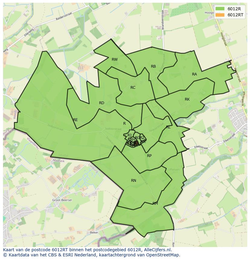 Afbeelding van het postcodegebied 6012 RT op de kaart.