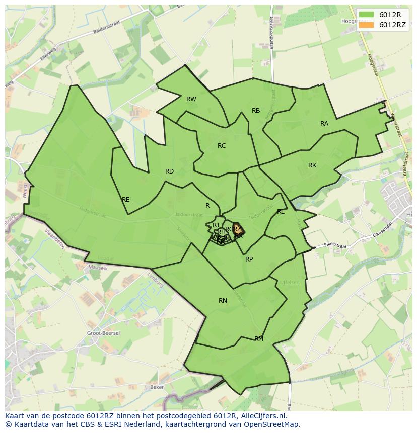 Afbeelding van het postcodegebied 6012 RZ op de kaart.