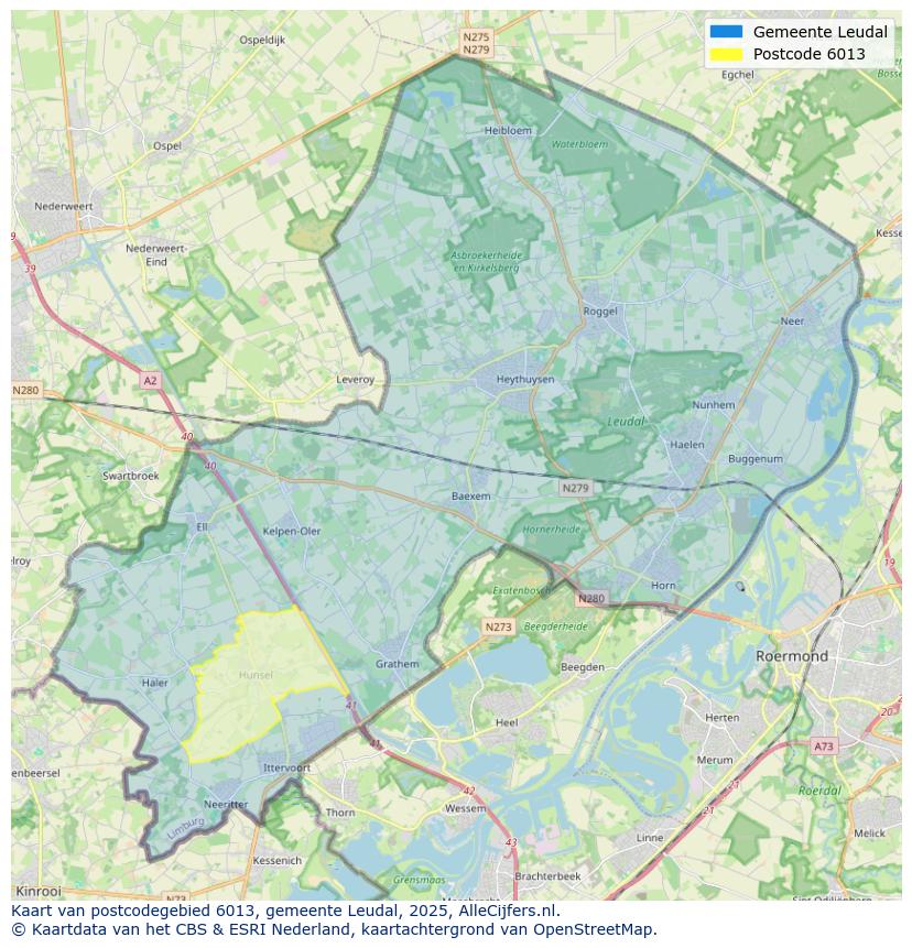 Afbeelding van het postcodegebied 6013 op de kaart.