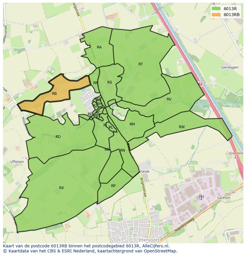 Afbeelding van het postcodegebied 6013 RB op de kaart.