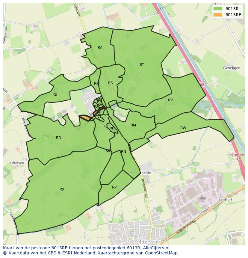 Afbeelding van het postcodegebied 6013 RE op de kaart.