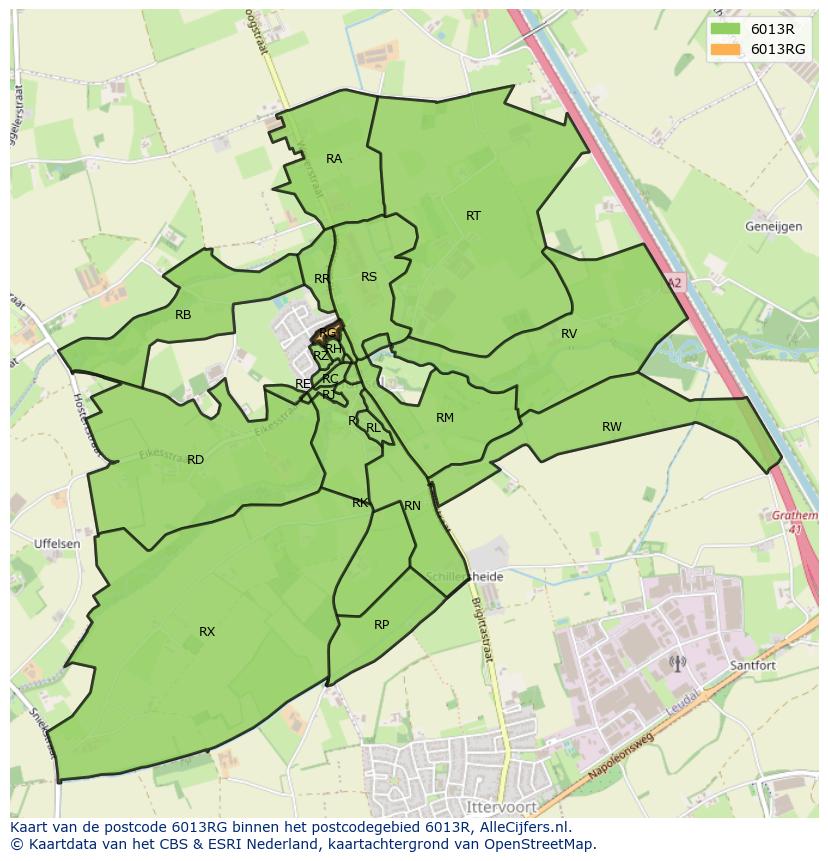 Afbeelding van het postcodegebied 6013 RG op de kaart.