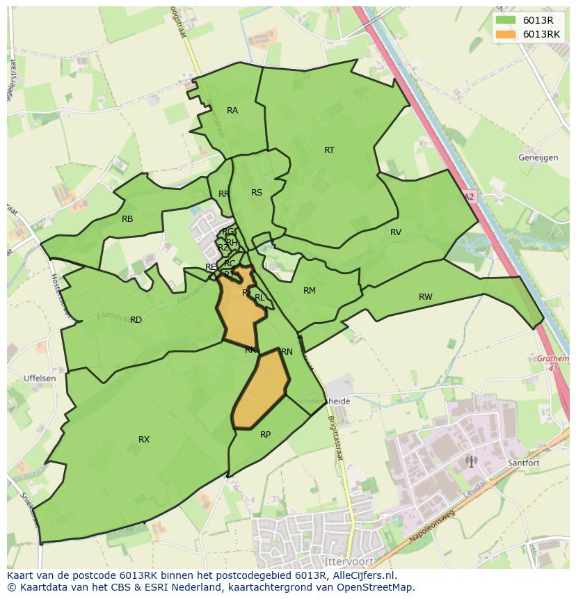 Afbeelding van het postcodegebied 6013 RK op de kaart.