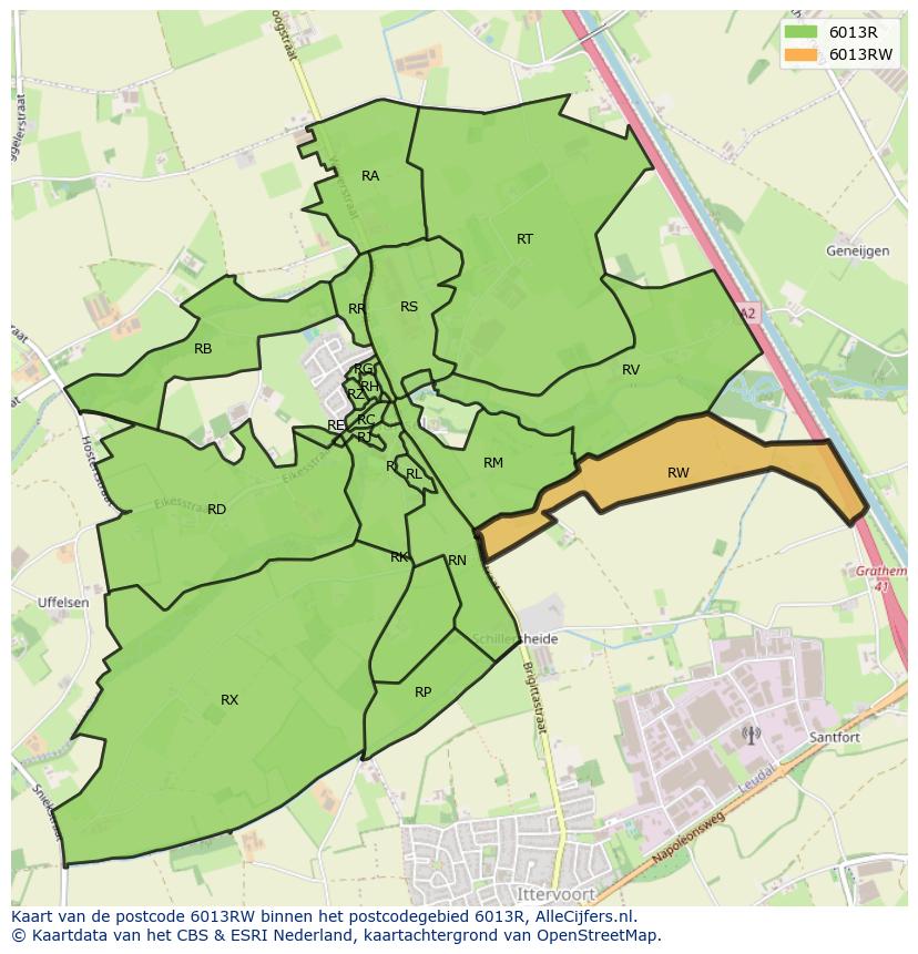 Afbeelding van het postcodegebied 6013 RW op de kaart.