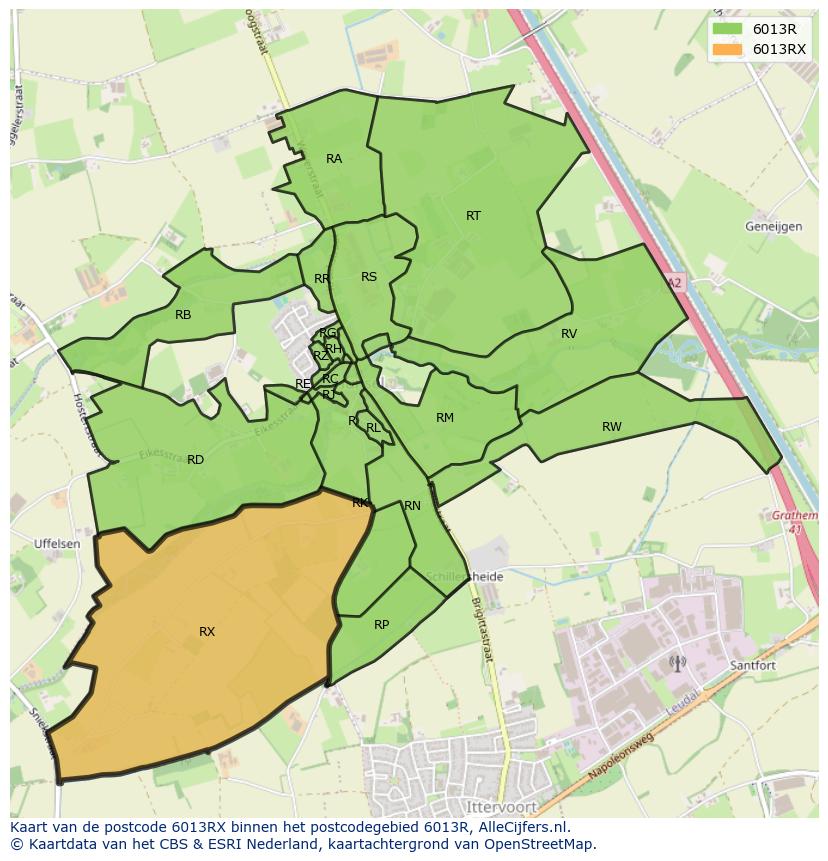 Afbeelding van het postcodegebied 6013 RX op de kaart.