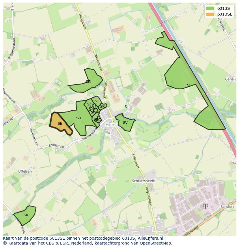 Afbeelding van het postcodegebied 6013 SE op de kaart.