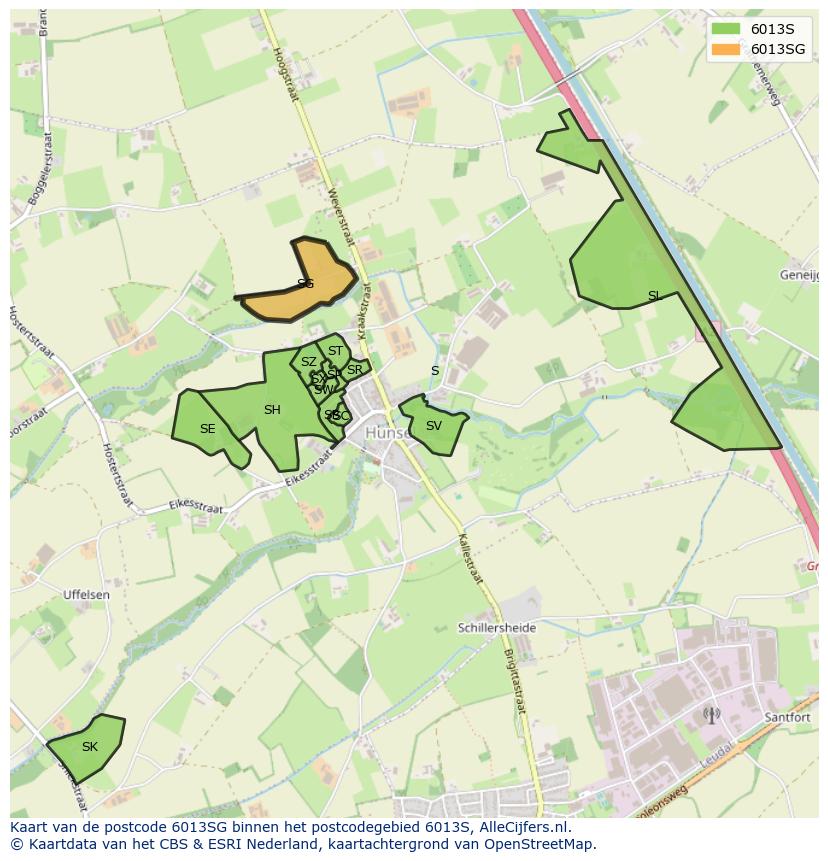 Afbeelding van het postcodegebied 6013 SG op de kaart.