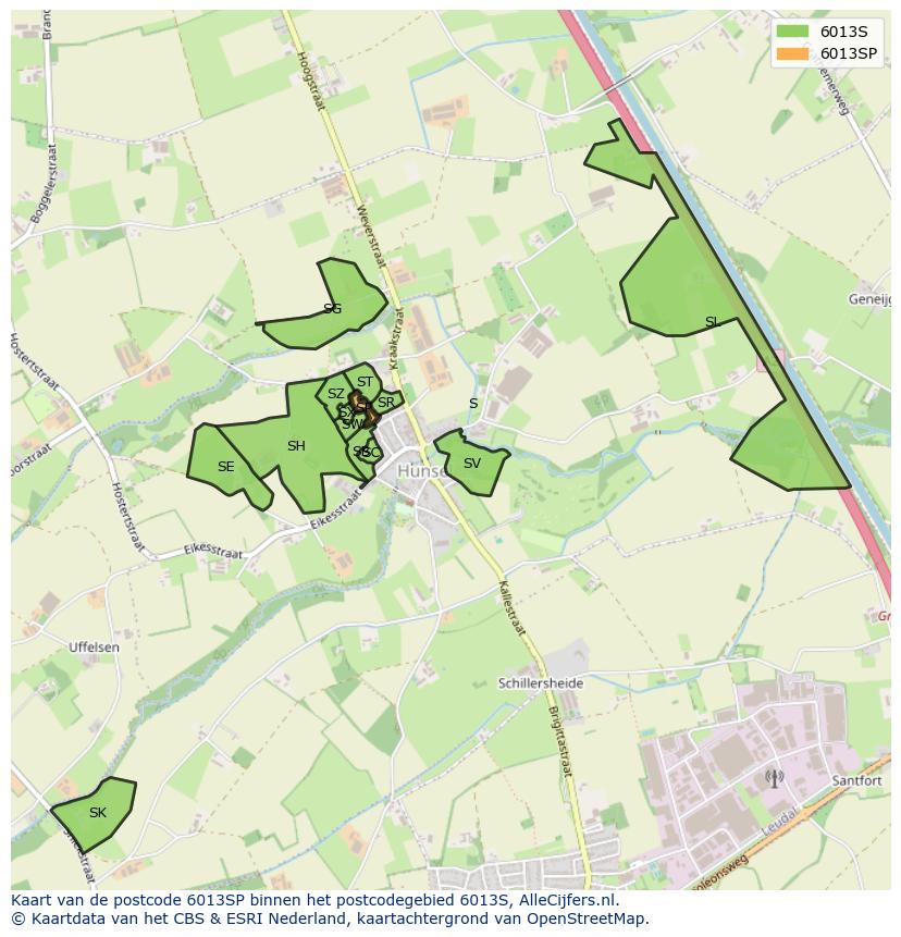 Afbeelding van het postcodegebied 6013 SP op de kaart.