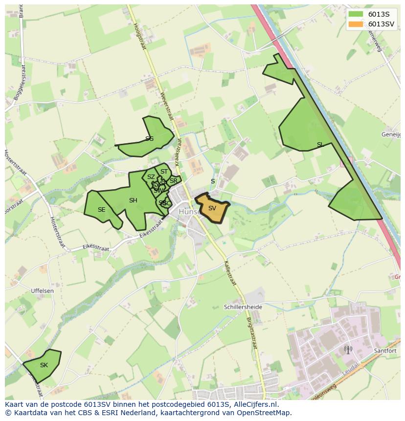Afbeelding van het postcodegebied 6013 SV op de kaart.