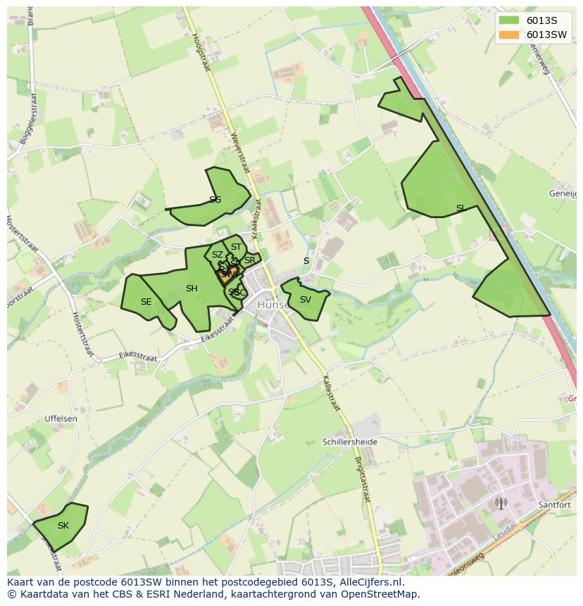 Afbeelding van het postcodegebied 6013 SW op de kaart.