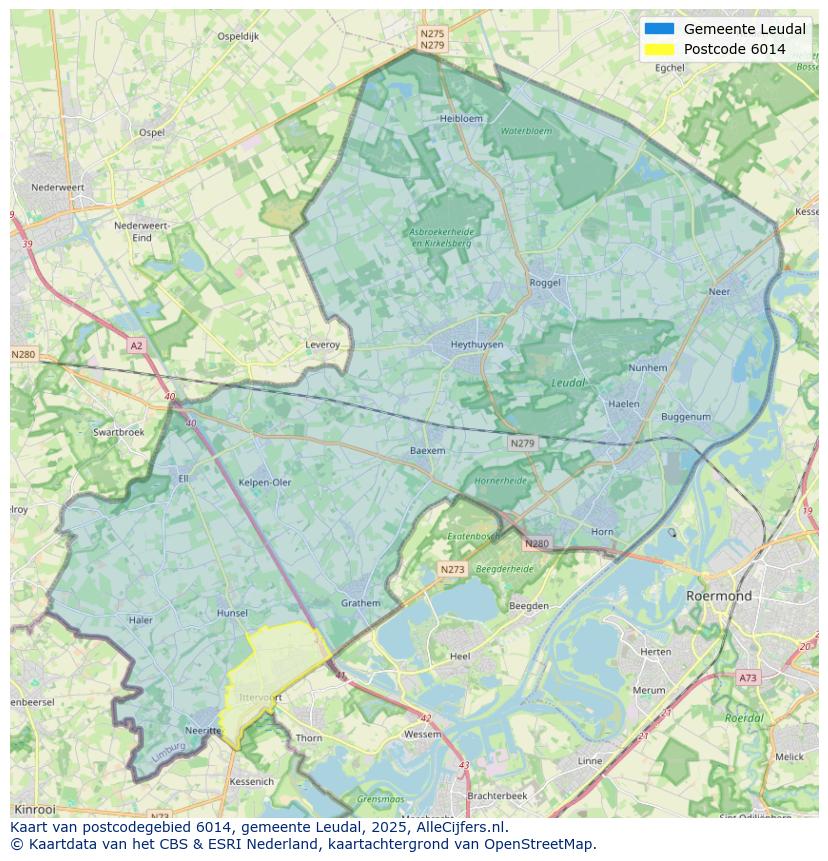 Afbeelding van het postcodegebied 6014 op de kaart.