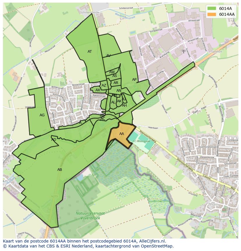 Afbeelding van het postcodegebied 6014 AA op de kaart.