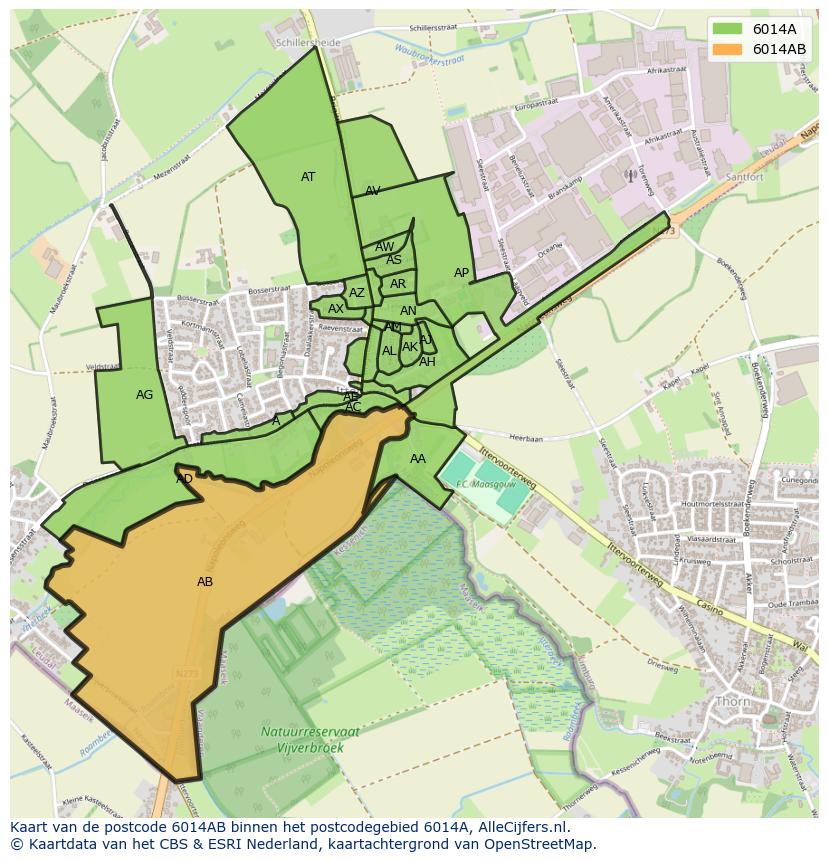 Afbeelding van het postcodegebied 6014 AB op de kaart.