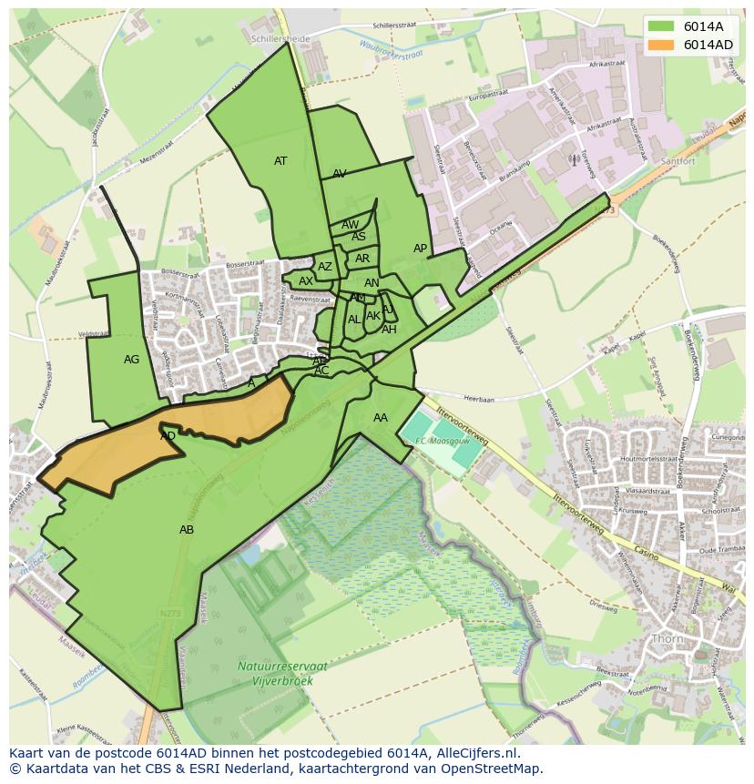 Afbeelding van het postcodegebied 6014 AD op de kaart.