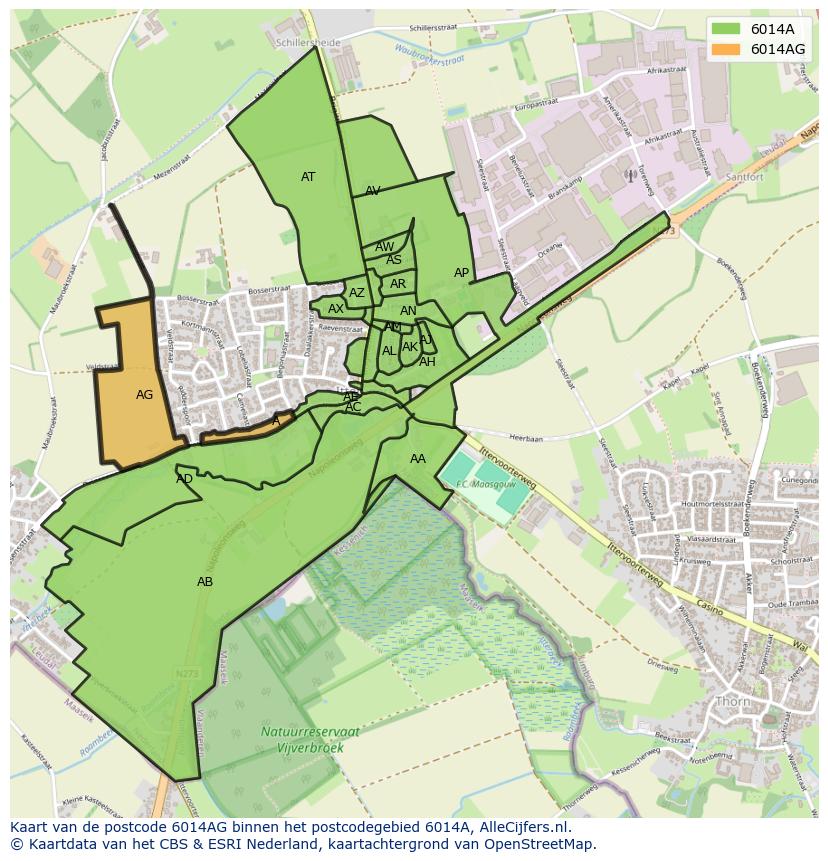 Afbeelding van het postcodegebied 6014 AG op de kaart.