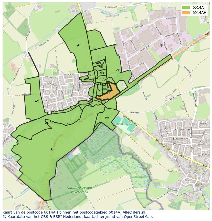 Afbeelding van het postcodegebied 6014 AH op de kaart.