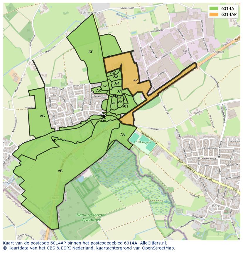 Afbeelding van het postcodegebied 6014 AP op de kaart.