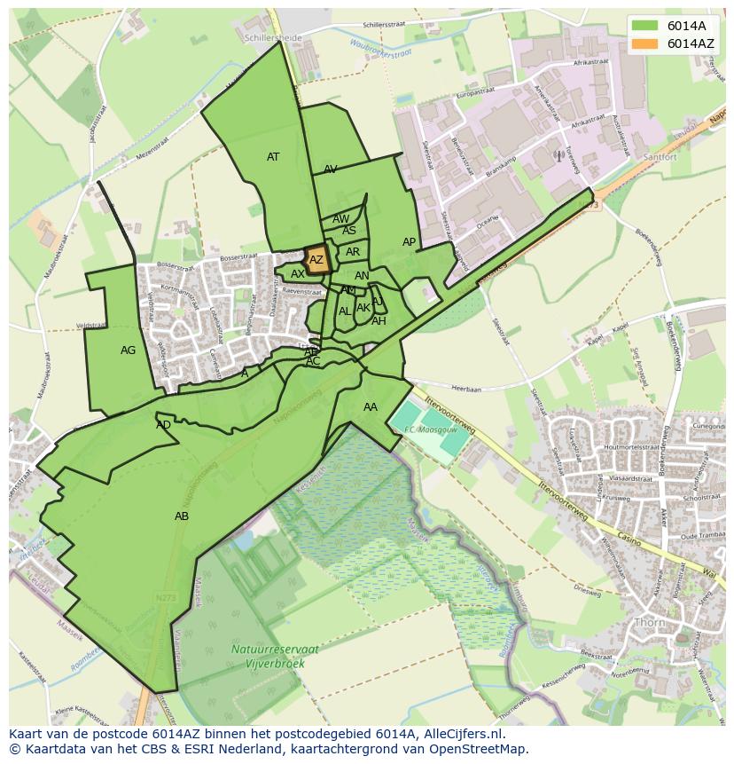 Afbeelding van het postcodegebied 6014 AZ op de kaart.