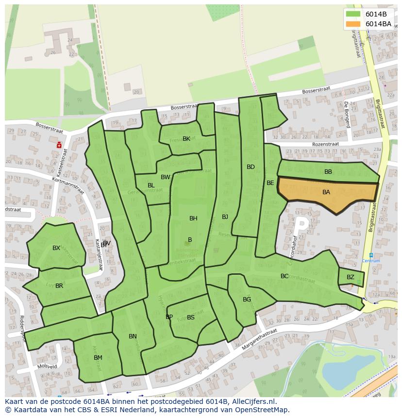 Afbeelding van het postcodegebied 6014 BA op de kaart.