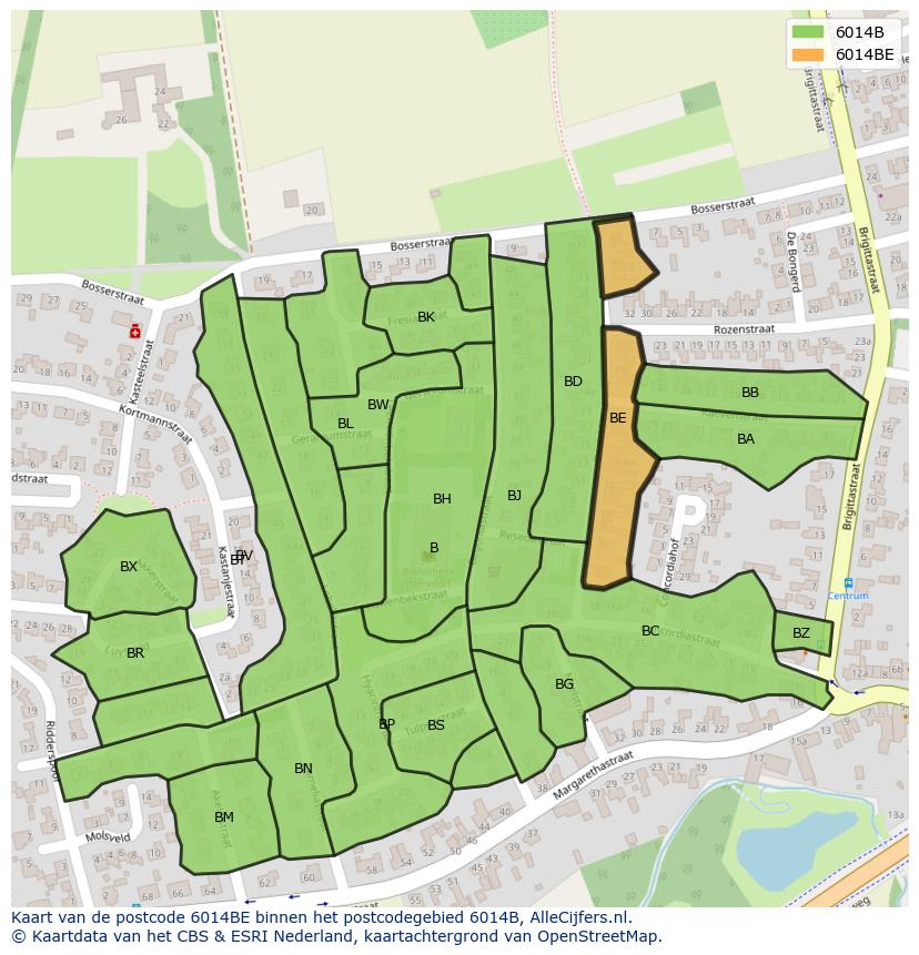 Afbeelding van het postcodegebied 6014 BE op de kaart.