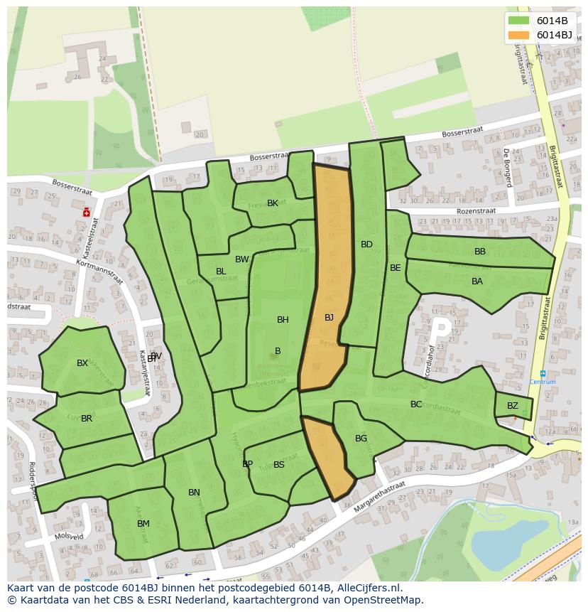 Afbeelding van het postcodegebied 6014 BJ op de kaart.