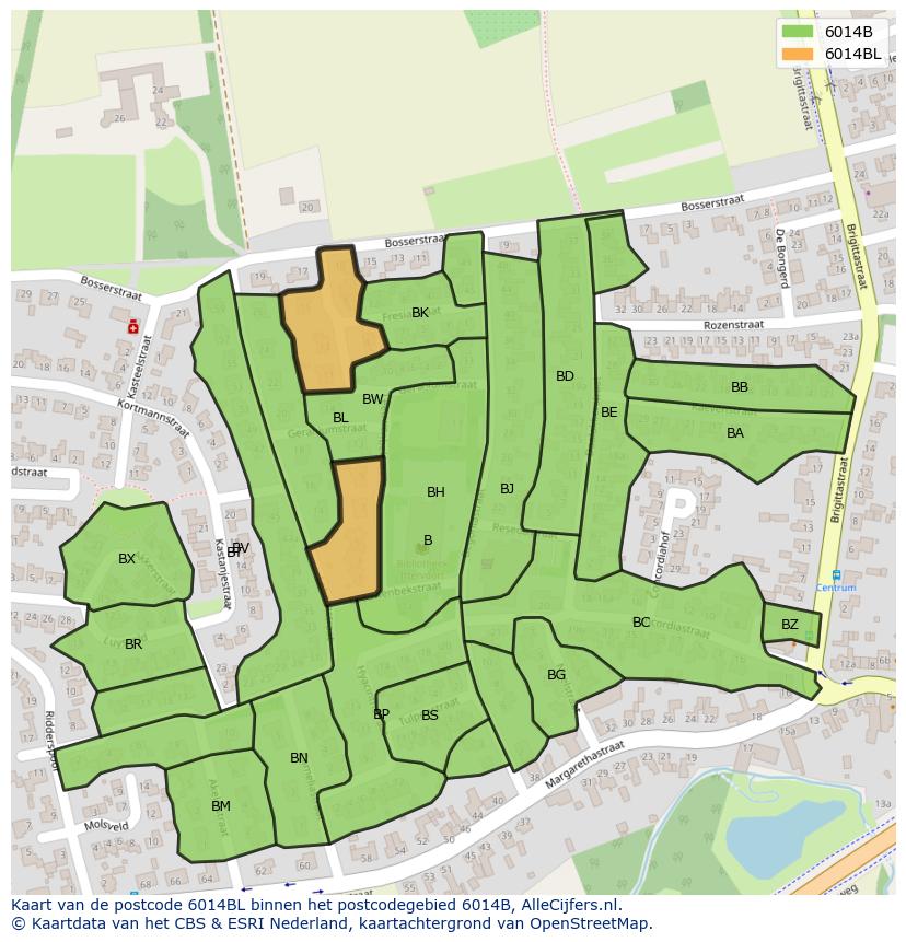 Afbeelding van het postcodegebied 6014 BL op de kaart.