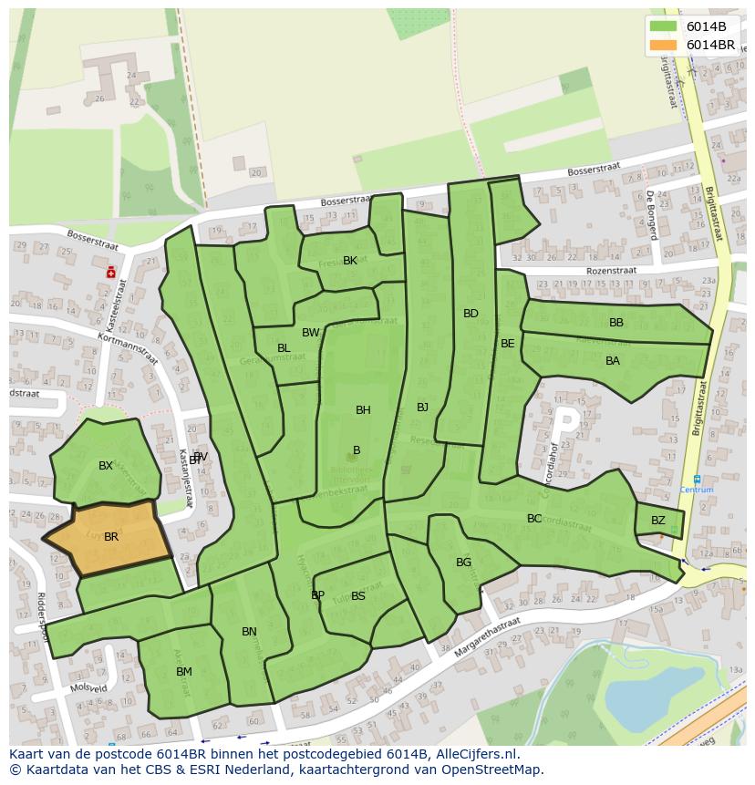 Afbeelding van het postcodegebied 6014 BR op de kaart.