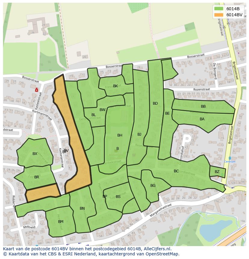 Afbeelding van het postcodegebied 6014 BV op de kaart.