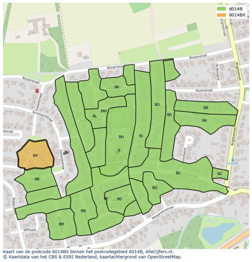 Afbeelding van het postcodegebied 6014 BX op de kaart.