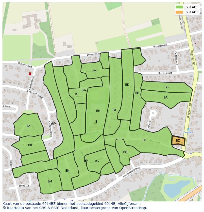 Afbeelding van het postcodegebied 6014 BZ op de kaart.