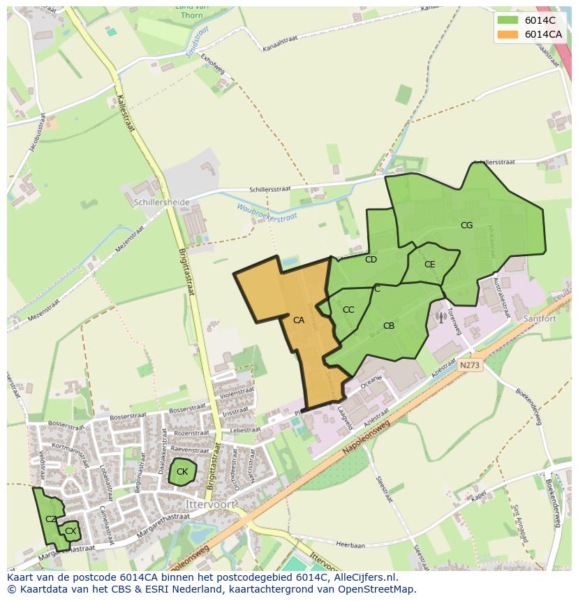 Afbeelding van het postcodegebied 6014 CA op de kaart.