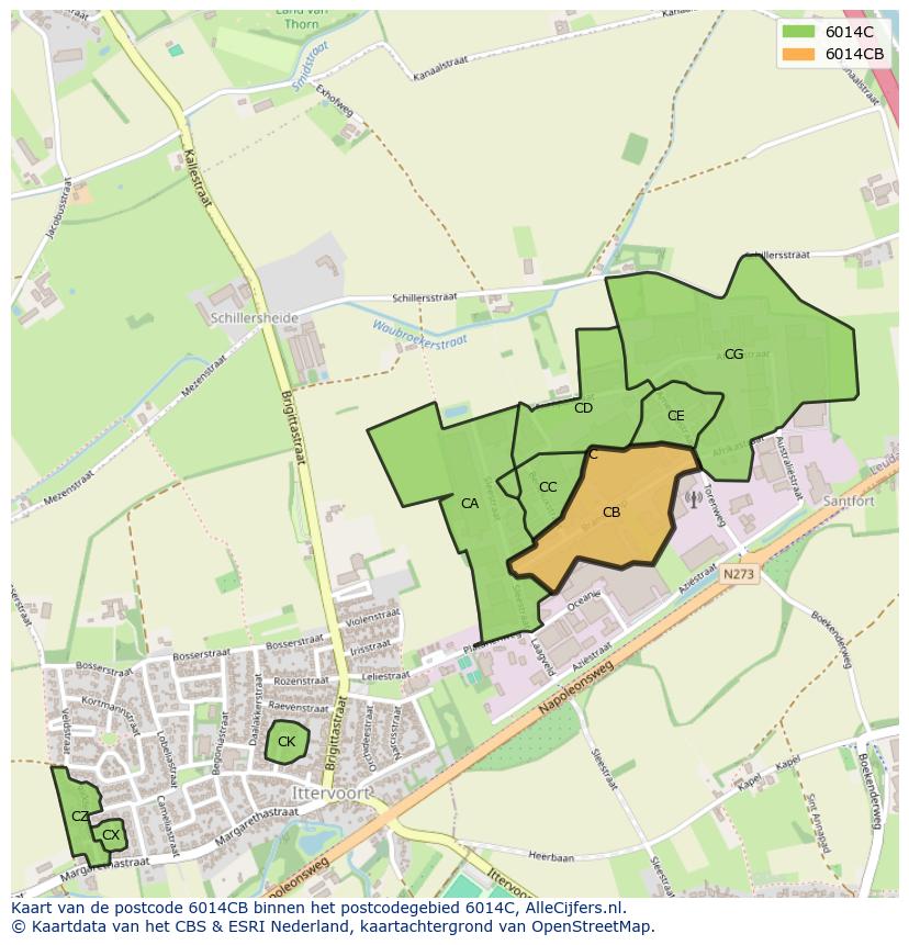 Afbeelding van het postcodegebied 6014 CB op de kaart.