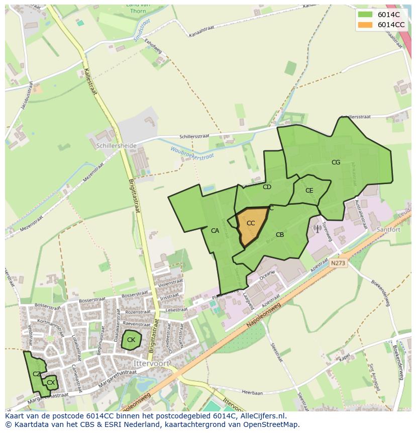 Afbeelding van het postcodegebied 6014 CC op de kaart.