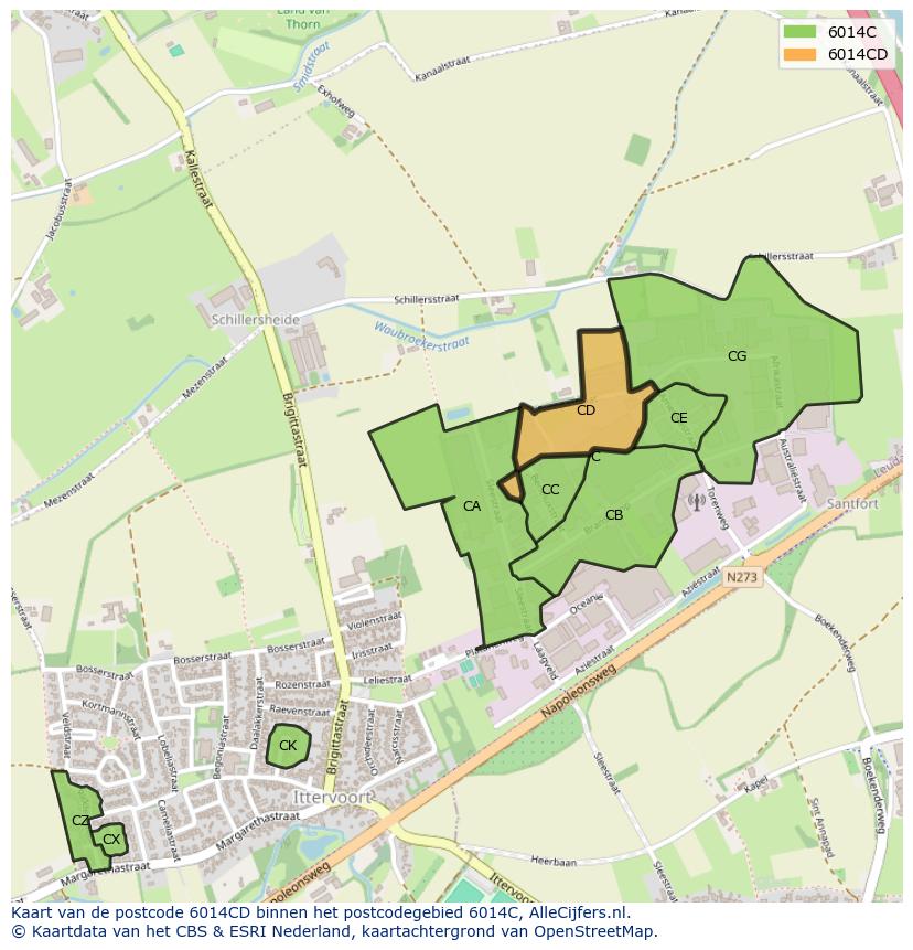 Afbeelding van het postcodegebied 6014 CD op de kaart.