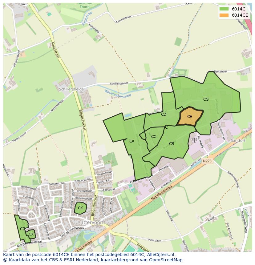 Afbeelding van het postcodegebied 6014 CE op de kaart.