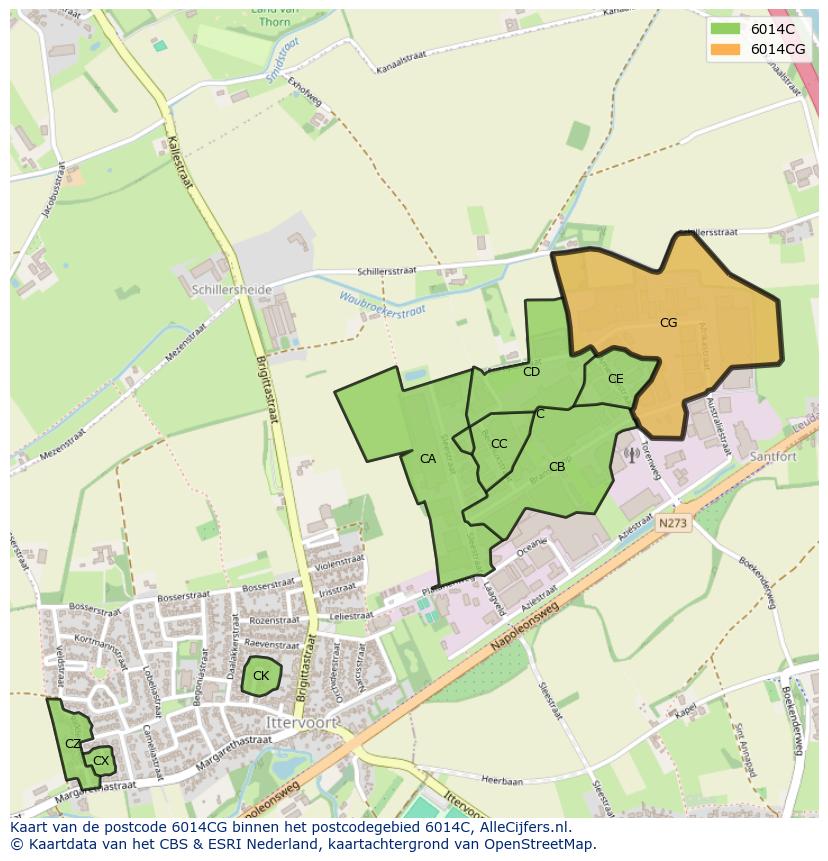 Afbeelding van het postcodegebied 6014 CG op de kaart.