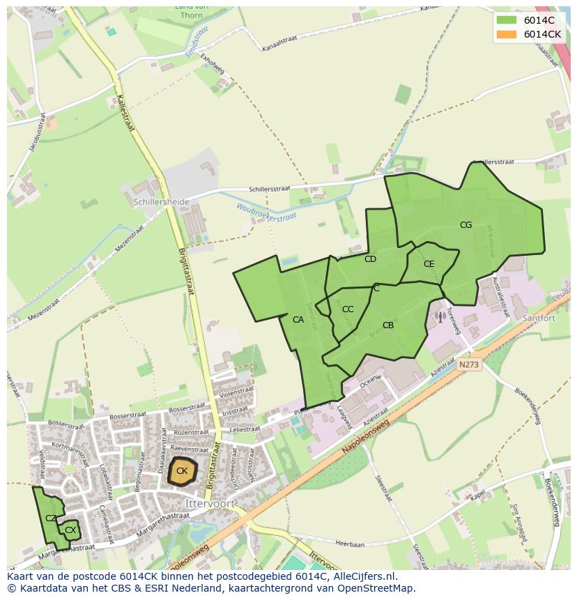 Afbeelding van het postcodegebied 6014 CK op de kaart.