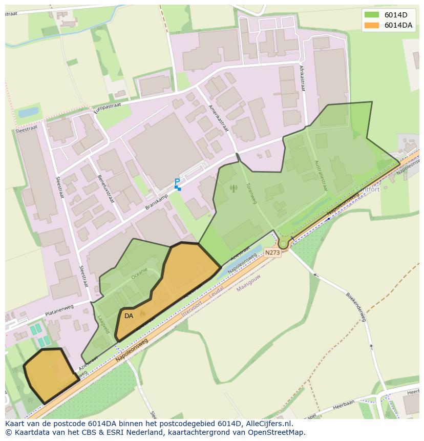 Afbeelding van het postcodegebied 6014 DA op de kaart.