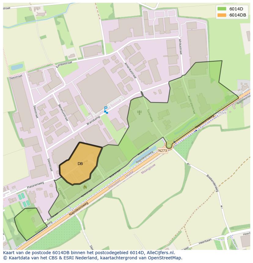 Afbeelding van het postcodegebied 6014 DB op de kaart.