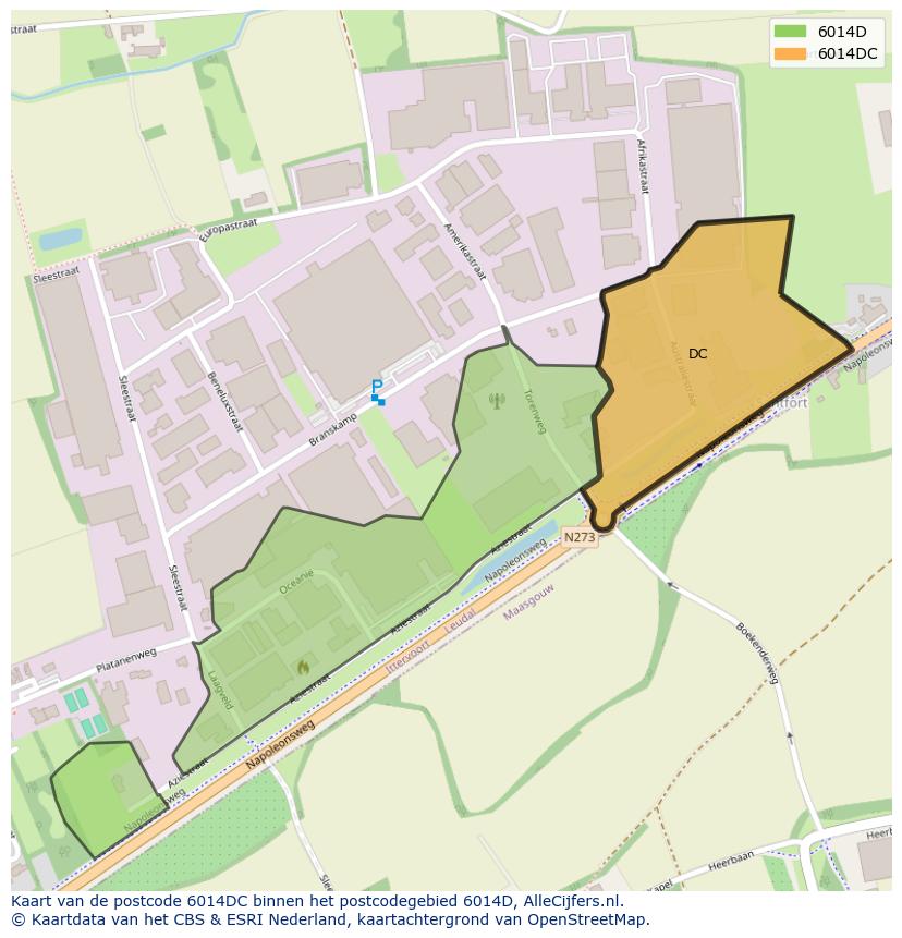 Afbeelding van het postcodegebied 6014 DC op de kaart.