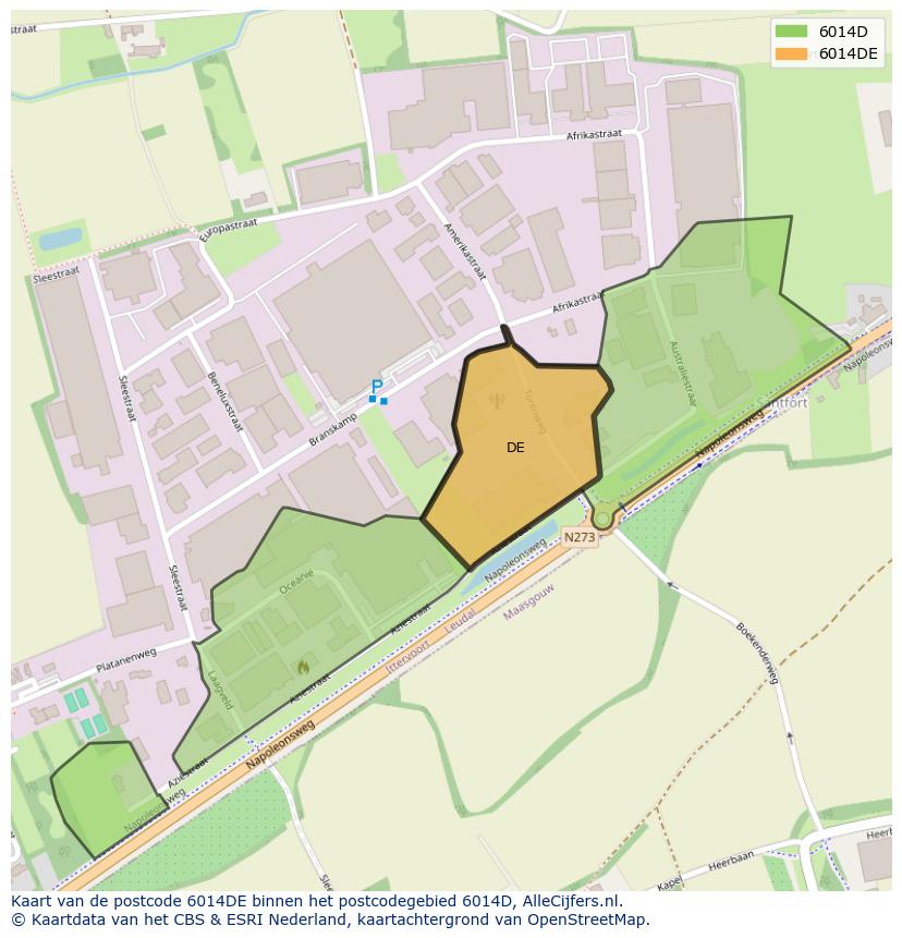 Afbeelding van het postcodegebied 6014 DE op de kaart.