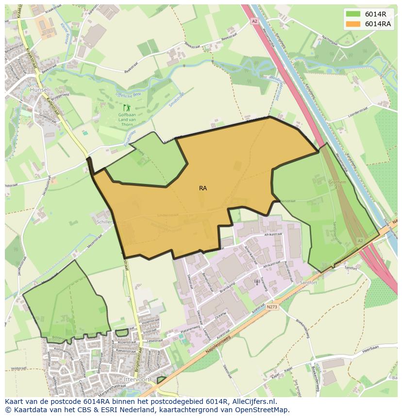 Afbeelding van het postcodegebied 6014 RA op de kaart.