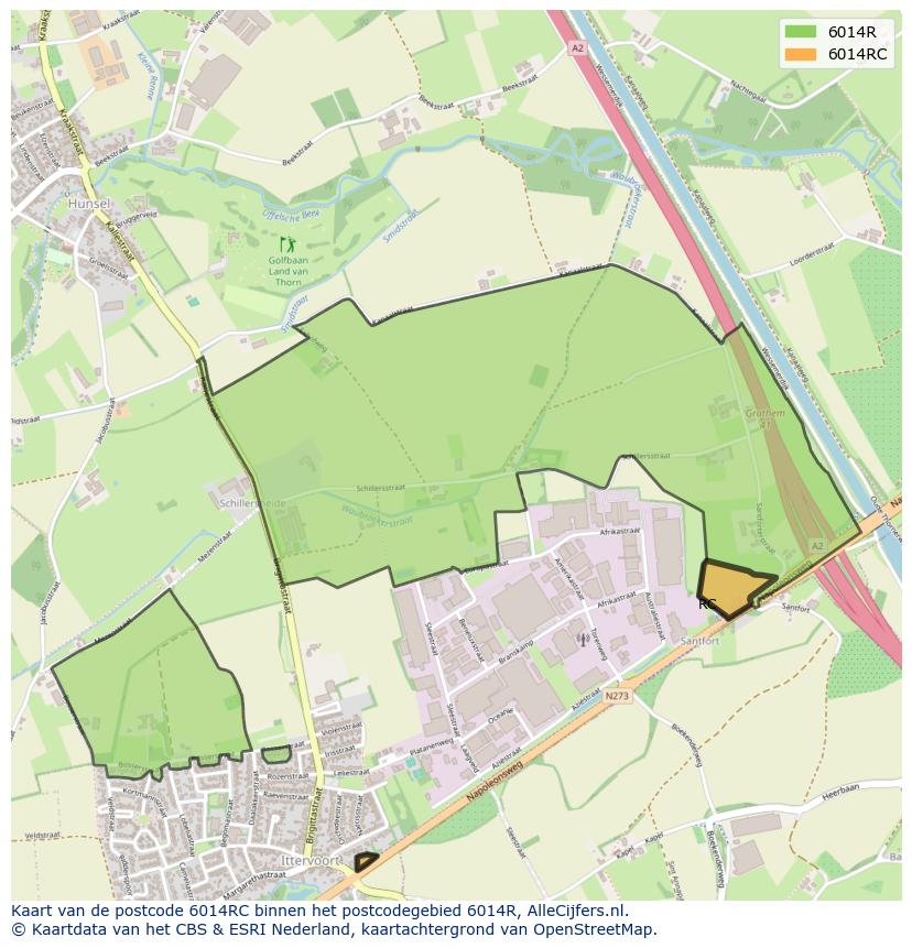 Afbeelding van het postcodegebied 6014 RC op de kaart.