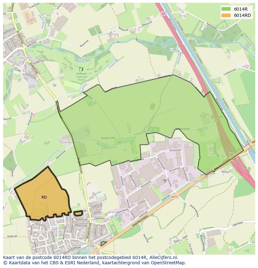 Afbeelding van het postcodegebied 6014 RD op de kaart.