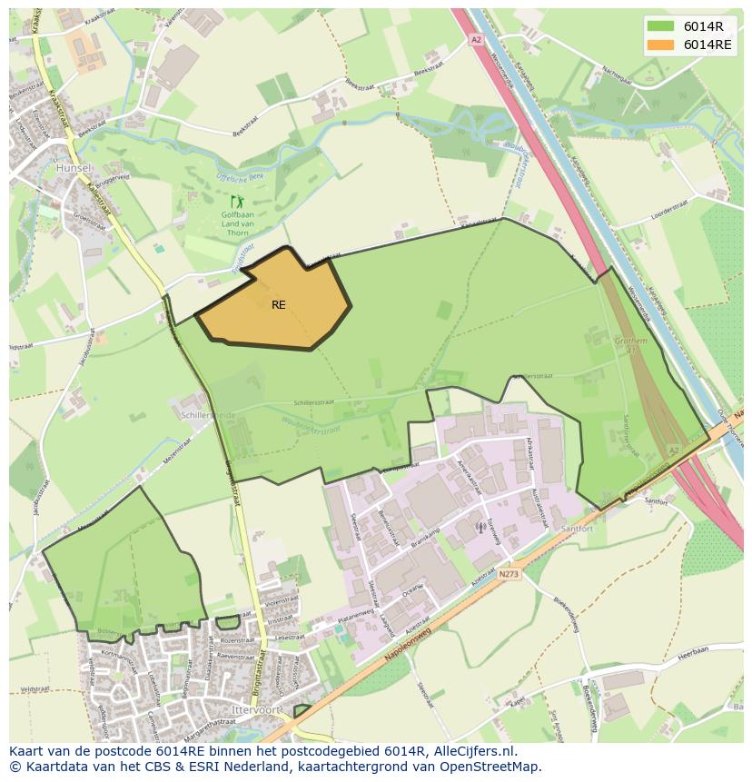 Afbeelding van het postcodegebied 6014 RE op de kaart.