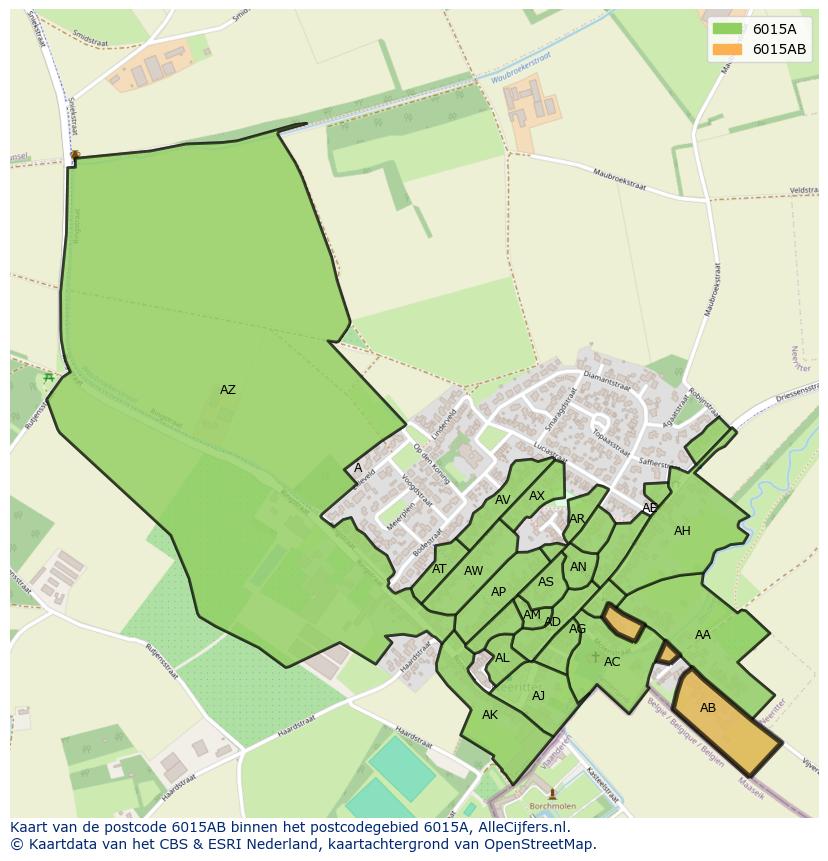 Afbeelding van het postcodegebied 6015 AB op de kaart.