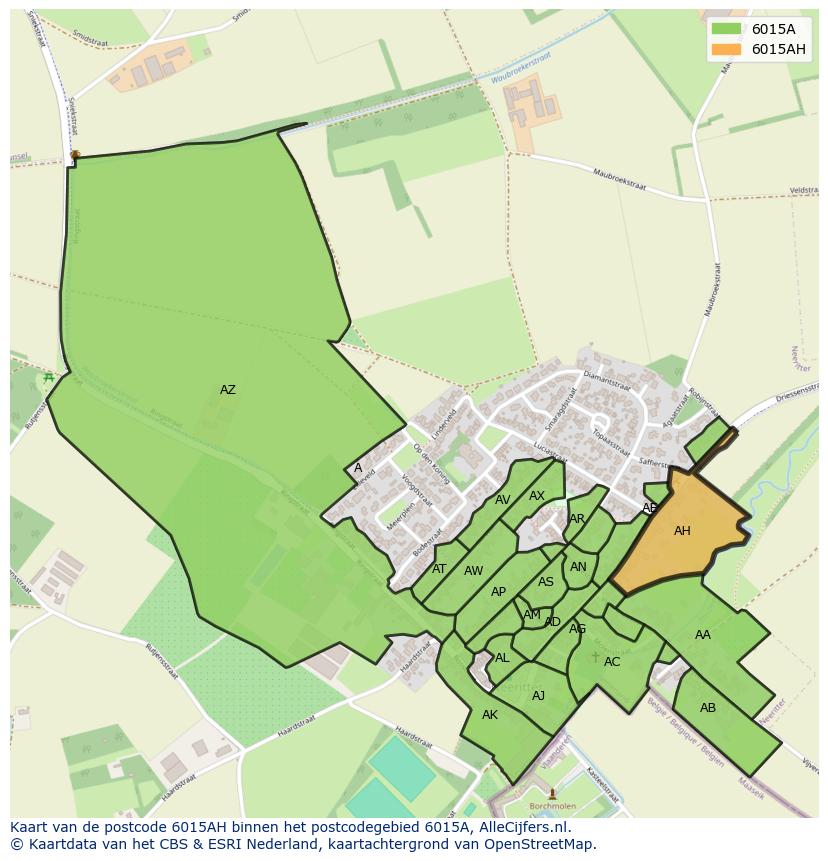 Afbeelding van het postcodegebied 6015 AH op de kaart.